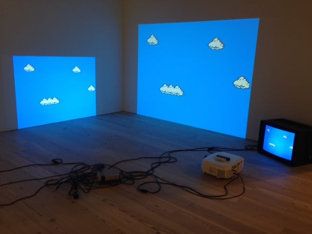 Cory Arcangel, <em>Super Mario Clouds</em> (2002), at the Whitney Museum. Photo: Sarah Cascone.