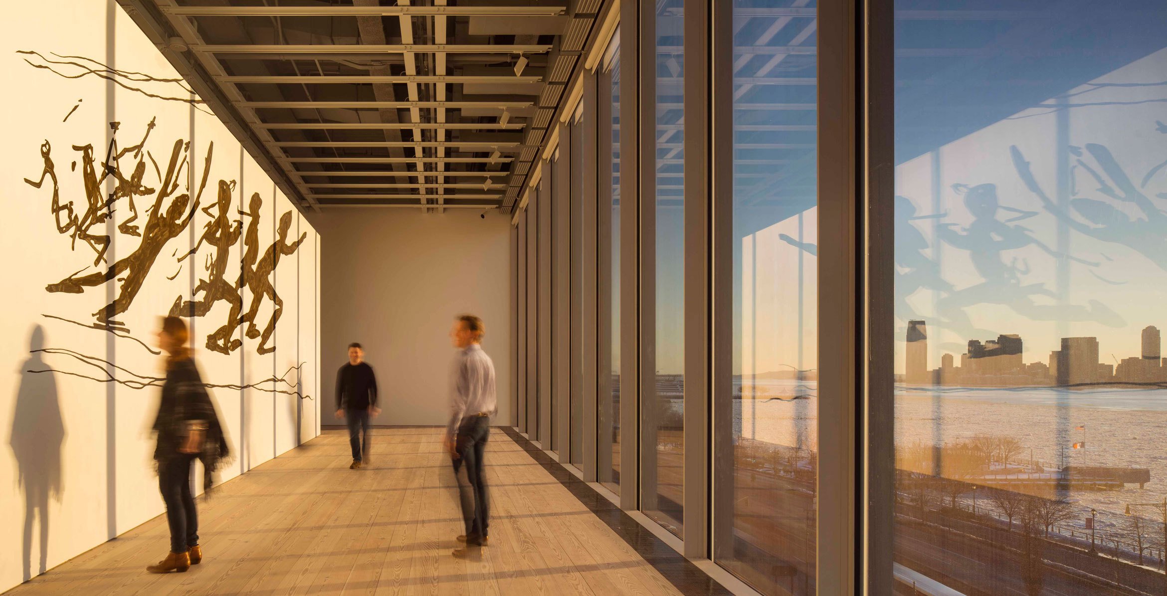 Jonathan Borofsky, Running People at 2,616,216 (1978–79), installed on the West Ambulatory, 5th floor of the new Whitney Museum of American Art, New York, for the inaugural exhibition, America Is Hard to See." Photo: Nic Lehoux.