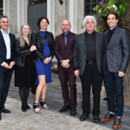 Massimiliano Gioni, Paris Murray, Cecilia Alemani, Marc Spiegler, Germano Celant, and Lorenzo Bertelli attend the Fondazione Prada openingPhoto: Courtesy Fondazione Prada