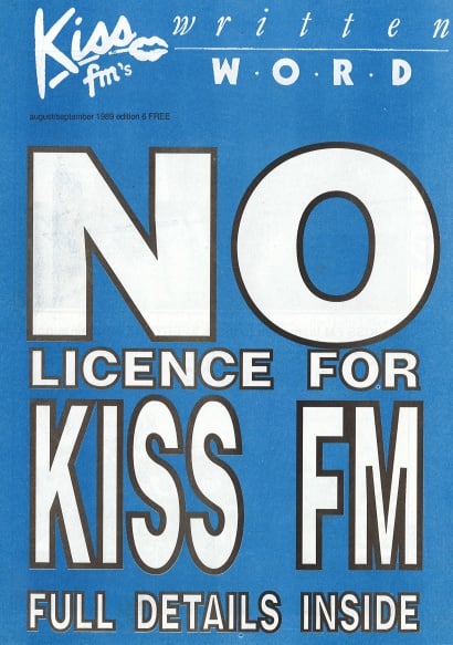 No License for Kiss FM<i>Written Word magazine</i> (1989)<br> Photo: courtesy Gordon Mac and The ICA