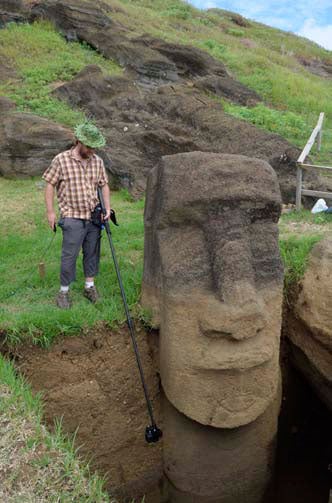 An excavated statue on Easter Island. Photo: Greg Downing.