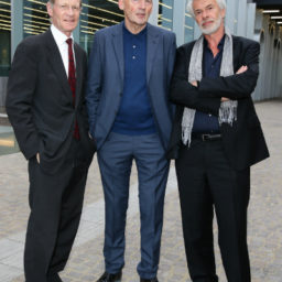 Nicholas Serota, Rem Koolhaas, and Chris Dercon attend the Fondazione Prada opening Photo: Courtesy Fondazione Prada