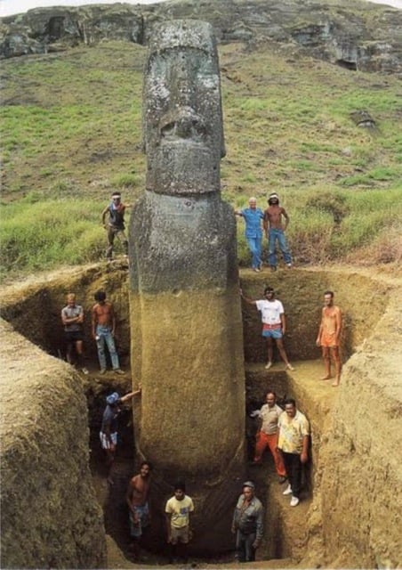 A fully excavated Easter Island head. Photo: courtesy the Easter Island Statue Project.