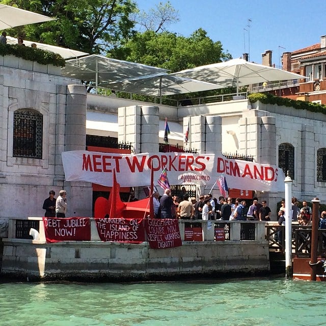 Gulf Labor protesters outside the Peggy Guggenheim Collection in Venice. Photo: luciapizzani, via Instagram.