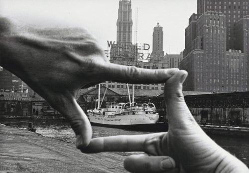 John Baldessari, Hands Framing New York Harbor from Pier 18 (1971). Courtesy of MoMA.