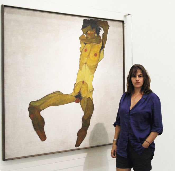 Tracey Emin in front of Egon Schiele’s painting Seated Male Nude. Courtesy of Leopold Museum.