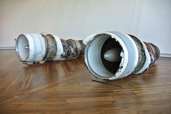 Roger Hiorns has previously experimented with aircraft parts Untitled (EC-135c aircraft engines) (2010) Photo: Audit Chaos Blog