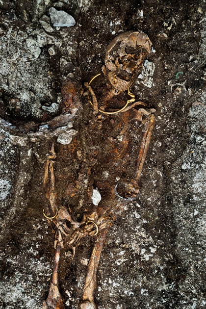 The skeleton is believed to be the remains of a royal Celtic prince or princess Photo: Denis Gilksman via INRAP