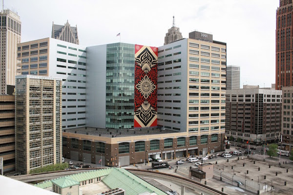 Fairey painted the largest mural of his career in Detroit last month. Photo: http://insidetherockposterframe.blogspot.de
