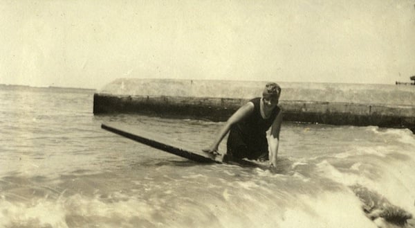 Agatha Christie surfing. <br>Photo: courtesy of The Christie Archive</br>
