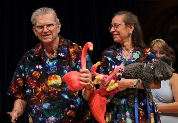 Donald Featherstone with his wife Nancy in 2012. Photo: Charles Krupa, courtesy AP Photo.