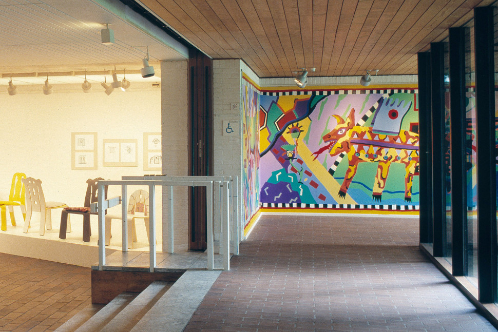 "Homo Decorans," with Nathalie Du Pasquier <i> Viva Pertini </i>(1985). Installation view at The Louisiana Museum of Modern Art in Humlebæk, Denmark, 1985. <br>Photo: courtesy Exile