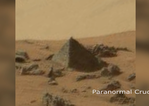 Still from NASA’s Curiosity Rover video, showing the found “pyramid”Phot via: YouTube