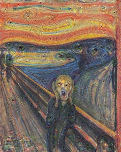 Edvard Munch's <i>The Scream</i>, given the Inceptionist treatment. <br>Photo: Michael Tyka</br>