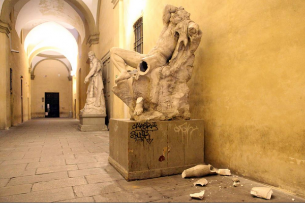A 19th-century copy of the ancient Greek statue the Drunken Satyr has been the victim of a vicious selfie attack. Photo: Nicola Vaglia, courtesy Corriere della Sera.