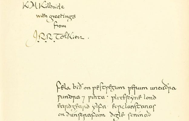 J.R.R. Tolkien's elvish inscription of the record-setting first edition of <em>The Hobbit</em>. Photo: Sotheby's London.