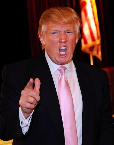 Donald Trump yells 'you're fired' after speaking to several GOP women's group at the Treasure Island Hotel & Casino, April 28, 2011 in Las Vegas, Nevada. Courtesy of David Becker/Getty Images.