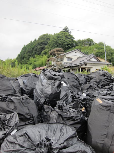 Bags of nuclear waste in the Fukushima Exclusion Zone<br>Photo: Courtesy “Don’t Follow the Wind”