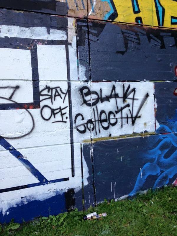 A defaced Blak Collectiv tag. Photo: Twitter/@blakcollectiv