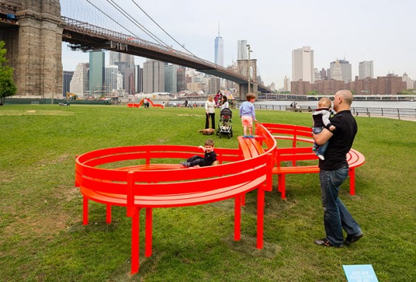 Jeppe Hein, Modified Social Bench NY #06 (2015). Photo: Courtesy of Public Art Fund.
