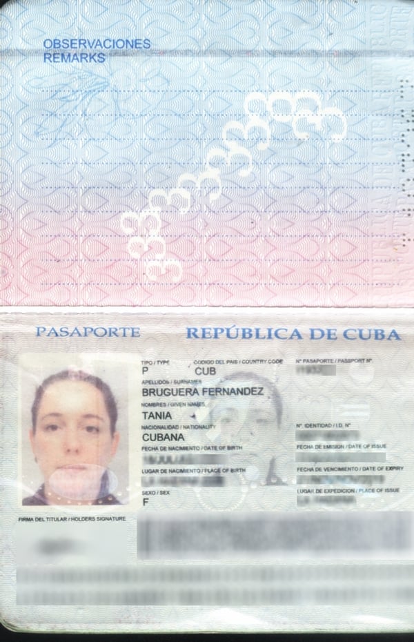 Tania Bruguera's passport.