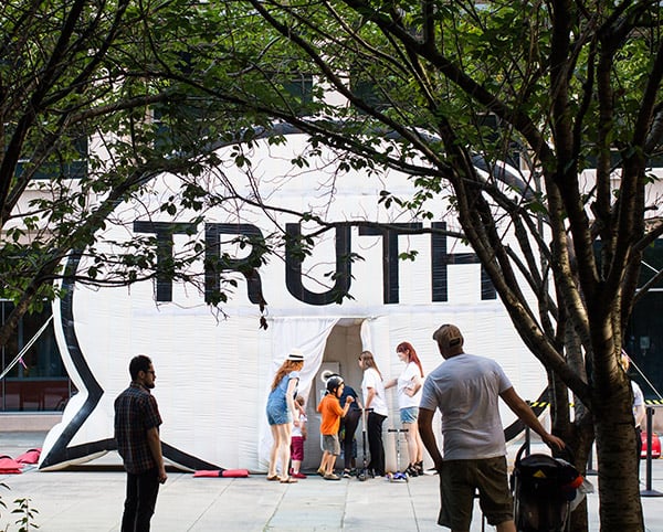 Hank Willis Thomas, <em>The Truth Booth</em>, presented by the Public Art Fund for "The Truth Is I See You."<br /> Photo: Liz Ligon, courtesy the Public Art Fund. 