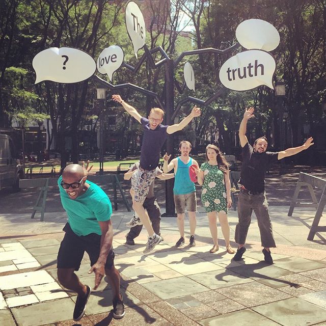 Hank Willis Thomas and the Public Art Fund team with one of his sculptures in the Public Art Fund's "The Truth Is I See You." Photo: Hank Willis Thomas, via Instagram.