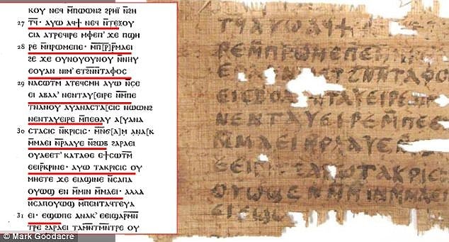 The Gospel of Jesus's Wife compared to an online version of an ancient Coptic copy of the Gospel of John.  Photo: Harvard Divinity School.