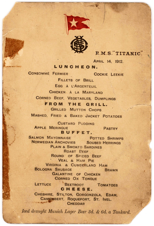 The Titanic's last lunch menu. Photo: Lion Heart Autographs New York.