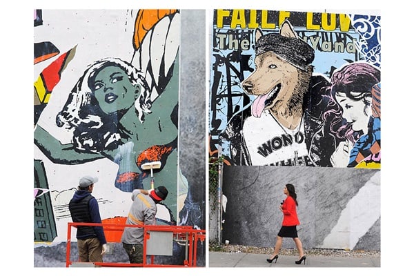 Faile, wall at Houston and Bowery.Photo: Courtesy of Martha Cooper.