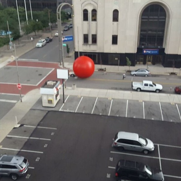 Kurt Perschke's RedBall project in Toledo, Ohio. Photo by Jeremy419, via Instagram.