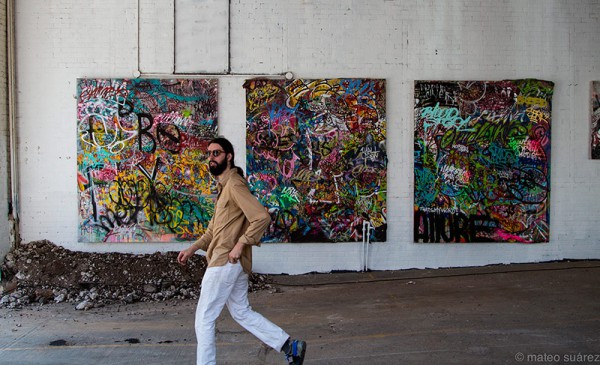 Serf in front of work at the GimmeShelter show.Image: Courtesy of Mateo Suarez