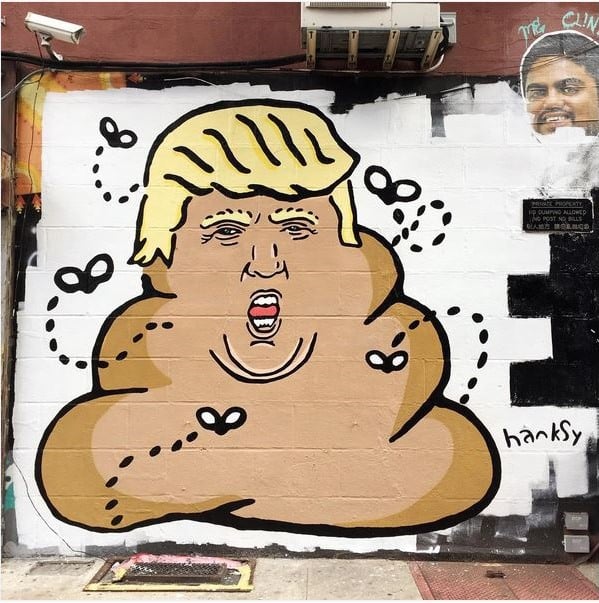 Street artist Hanksy's New York mural depicting Donald Trump. Photo via Instagram.