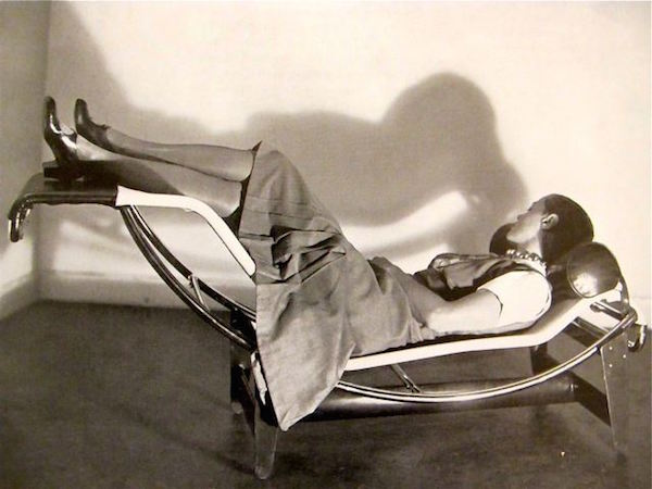 Charlotte Perriand on the B306 Chaise Longue (1928)<br>Photo: via Deby Clark blogspot