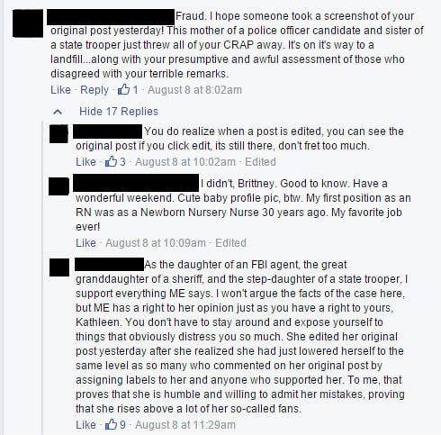 Screen capture of comment thread from Mary Engelbreit's Facebook