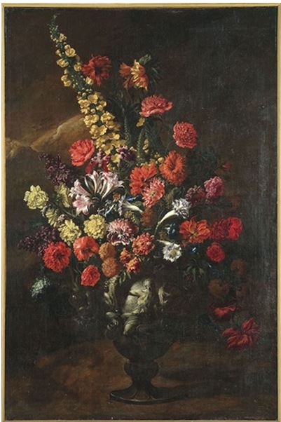 Mario Nuzzi, Composizione con vaso di fiori, oil on canvas. <br>Photo via the artnet Auction Price Database.