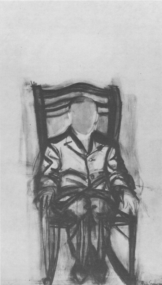 Hedda Sterne, Portrait of Frederick Kiesler, 1954, oil on canvas, 72×42". Photo courtesy of BOMB Magazine/ The Queens Museum.