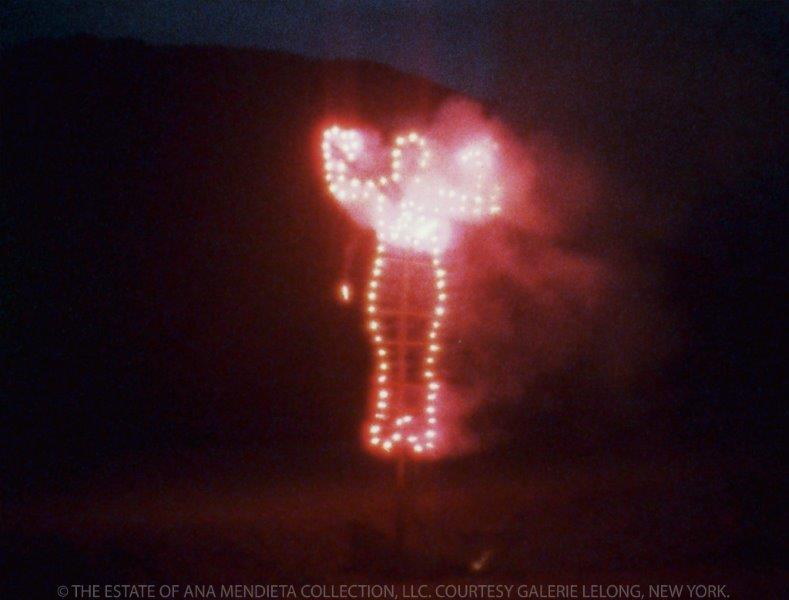 Ana Mendieta, Anima, Silueta de Cohetes (Firework Piece) (1976) Super 8 film, color, silent. Image: Katherine E. Nash Gallery.