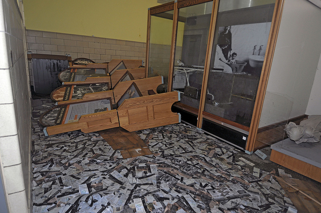 The health exhibit in the Ferry Building on Ellis Island was damaged by Hurricane Sandy. Photo: Sandy Response NPS, via Flickr.