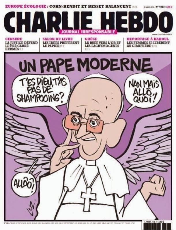 Pope Francis on the cover of <em>Charlie Hebdo</em>. Photo:<em>Charlie Hebdo</em>.