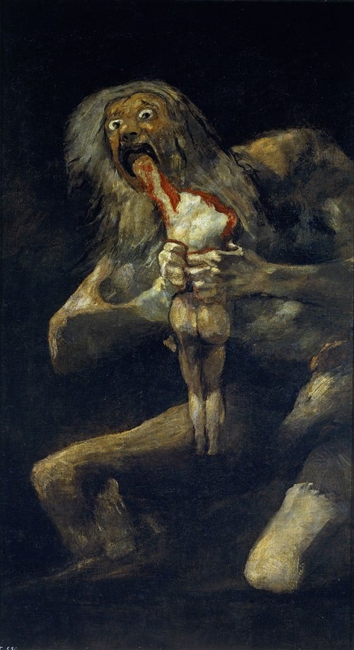Francisco de Goya, <i>Saturn Devouring His Son</i>, (1819-1823). Courtesy of Wikimedia Commons.