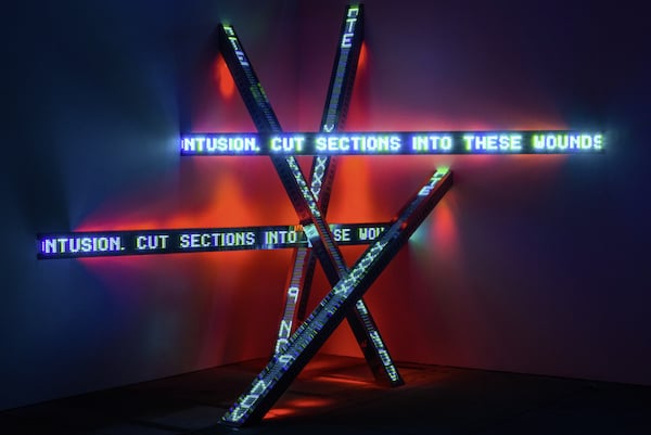 Jenny Holzer, All Fall Texts: Selections from Truisms (1977-79), Living (1980-82) and Survival (1983-85), 2012 © 2015 Jenny Holzer, member Artists Rights Society (ARS), NY / VG Bild-Kunst, Bonn<br>Photo: Joshua White/JW Pictures Courtesy Sprüth Magers