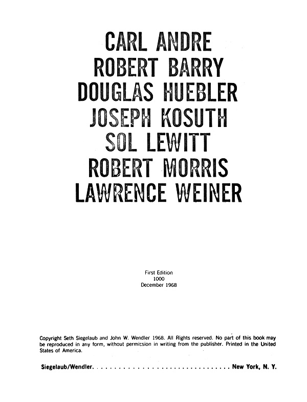 Seth Siegelaub & John W. Wendler, Title page of Untitled (Xerox Book), 1968. Image: © Seth Siegelaub and John W. Wendler. Courtesy Stichting Egress Foundation, Amsterdam.