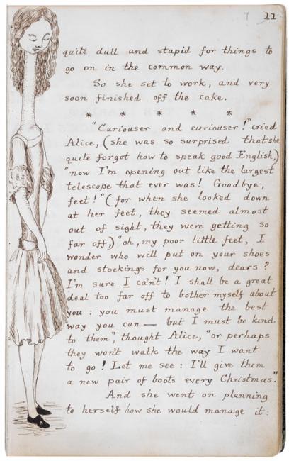 Lewis Carroll, a page from the final illustrated manuscript from <em>Alice’s Adventures Under Ground</em> (1864). Photo: © the British Library Board.
