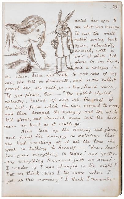 Lewis Carroll, a page from the final illustrated manuscript from <em>Alice’s Adventures Under Ground</em> (1864). Photo: © the British Library Board.