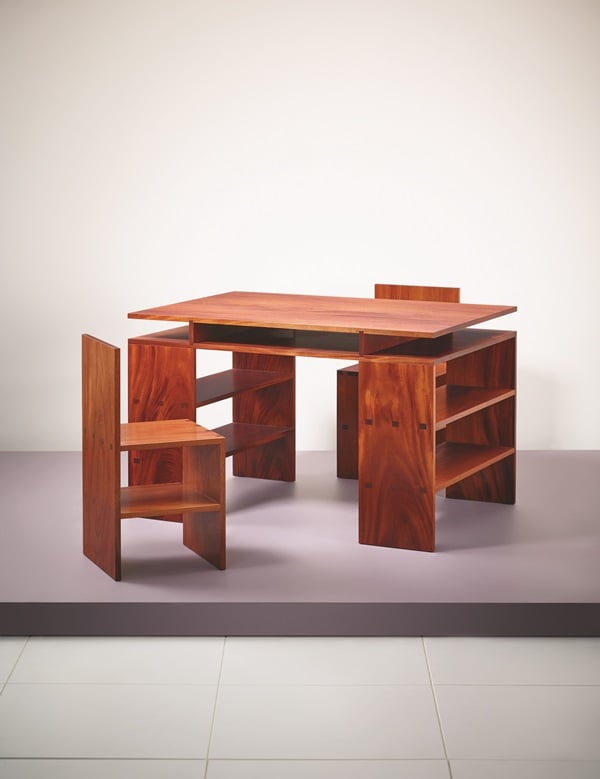 Donald Judd, Desk and two chairs (1989). Number one from an edition of ten. (Estimate: $90,000–150,000). Image: Courtesy of Christie's Images Ltd.