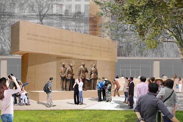 A rendering of Frank Gehry's design for the Eisenhower Memorial in Washington, DC. Photo: Gehry Partners.