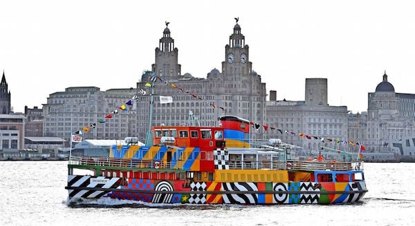 Peter Blake designed the dazzle art of this Liverpool ferry. Photo: Liverpool Echo