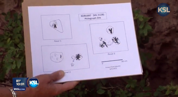 Diagrams showing the hard-to-see rock art vandalized by Ohio State University students. Photo: screenshot of KSL.