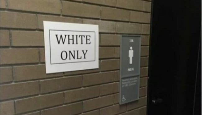 Ashley Powell installed segregation signs at the University at Buffalo for her controversial art project. Photo: Micah Oliver.